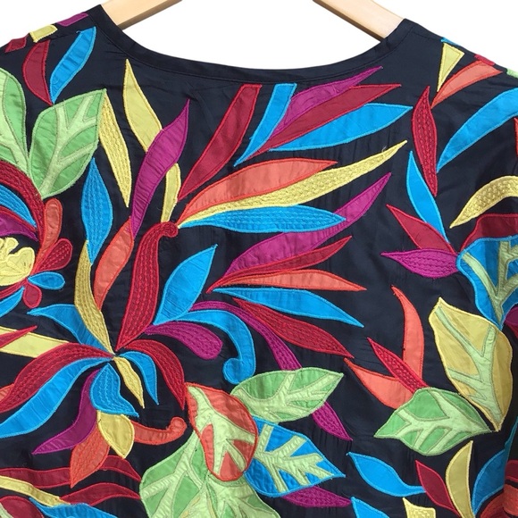 Chico’s Artsy Appliqué Multi Color Floral Silk Jacket - Picture 7 of 10